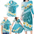 Turquoise Hawaii Shark Tattoo Family Matching Long Sleeve Bodycon Dress and Hawaiian Shirt Frangipani With Polynesian Pastel Version