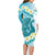 Turquoise Hawaii Shark Tattoo Family Matching Long Sleeve Bodycon Dress and Hawaiian Shirt Frangipani With Polynesian Pastel Version