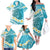 Turquoise Hawaii Shark Tattoo Family Matching Off The Shoulder Long Sleeve Dress and Hawaiian Shirt Frangipani With Polynesian Pastel Version