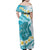 Turquoise Hawaii Shark Tattoo Family Matching Off Shoulder Maxi Dress and Hawaiian Shirt Frangipani With Polynesian Pastel Version