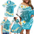 Turquoise Hawaii Shark Tattoo Family Matching Off Shoulder Short Dress and Hawaiian Shirt Frangipani With Polynesian Pastel Version