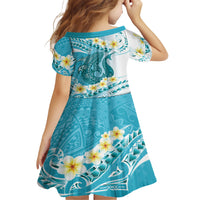 Turquoise Hawaii Shark Tattoo Family Matching Short Sleeve Bodycon Dress and Hawaiian Shirt Frangipani With Polynesian Pastel Version LT14 - Polynesian Pride