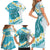 Turquoise Hawaii Shark Tattoo Family Matching Short Sleeve Bodycon Dress and Hawaiian Shirt Frangipani With Polynesian Pastel Version