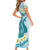 Turquoise Hawaii Shark Tattoo Family Matching Short Sleeve Bodycon Dress and Hawaiian Shirt Frangipani With Polynesian Pastel Version