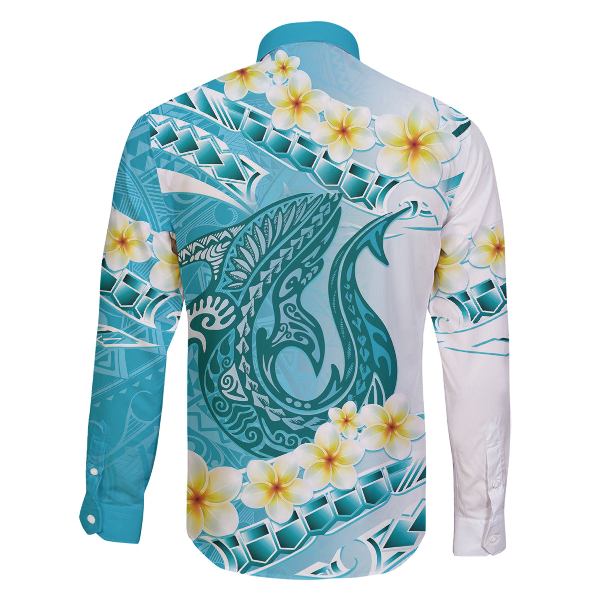 Turquoise Hawaii Shark Tattoo Family Matching Summer Maxi Dress and Hawaiian Shirt Frangipani With Polynesian Pastel Version