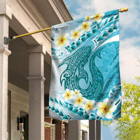 Turquoise Hawaii Shark Tattoo Garden Flag Frangipani With Polynesian Pastel Version LT14 House Flag Turquoise - Polynesian Pride