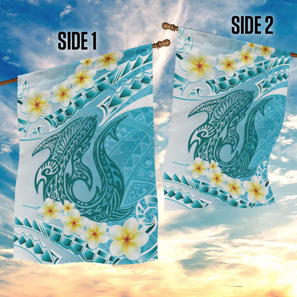 Turquoise Hawaii Shark Tattoo Garden Flag Frangipani With Polynesian Pastel Version LT14 - Polynesian Pride