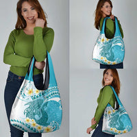 Turquoise Hawaii Shark Tattoo Grocery Bag Frangipani With Polynesian Pastel Version LT14 - Polynesian Pride