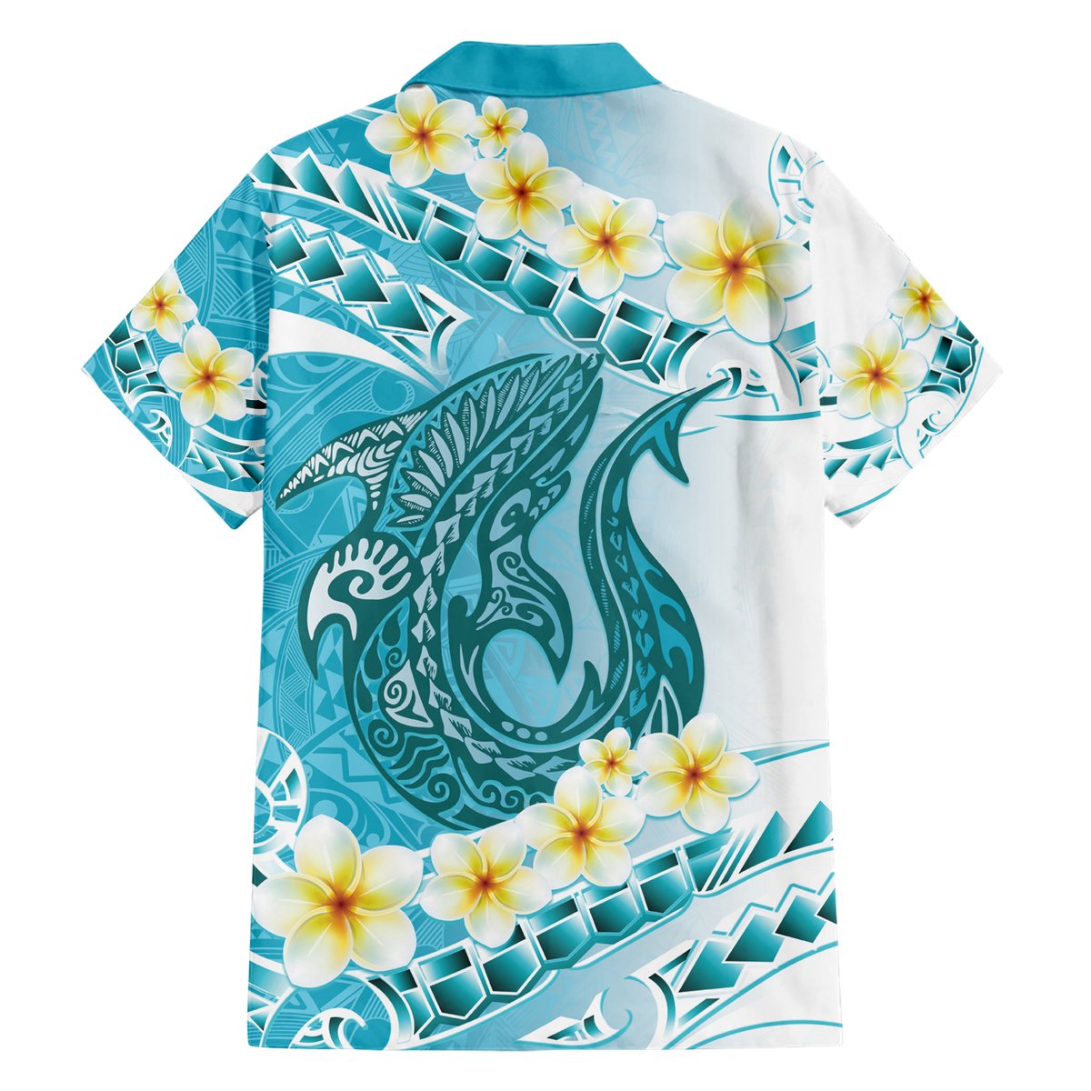 Turquoise Hawaii Shark Tattoo Hawaiian Shirt Frangipani With Polynesian Pastel Version LT14 - Polynesian Pride