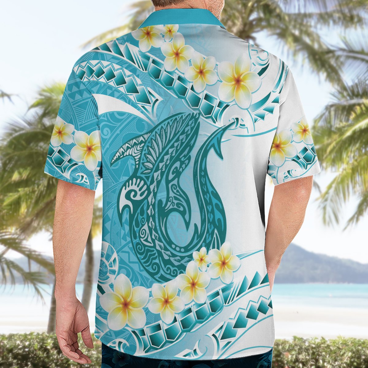 Turquoise Hawaii Shark Tattoo Hawaiian Shirt Frangipani With Polynesian Pastel Version LT14 - Polynesian Pride