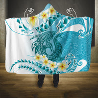 Turquoise Hawaii Shark Tattoo Hooded Blanket Frangipani With Polynesian Pastel Version LT14 One Size Turquoise - Polynesian Pride