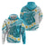 Turquoise Hawaii Shark Tattoo Hoodie Frangipani With Polynesian Pastel Version