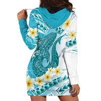 Turquoise Hawaii Shark Tattoo Hoodie Dress Frangipani With Polynesian Pastel Version LT14 - Polynesian Pride