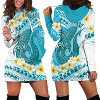 Turquoise Hawaii Shark Tattoo Hoodie Dress Frangipani With Polynesian Pastel Version LT14 - Polynesian Pride
