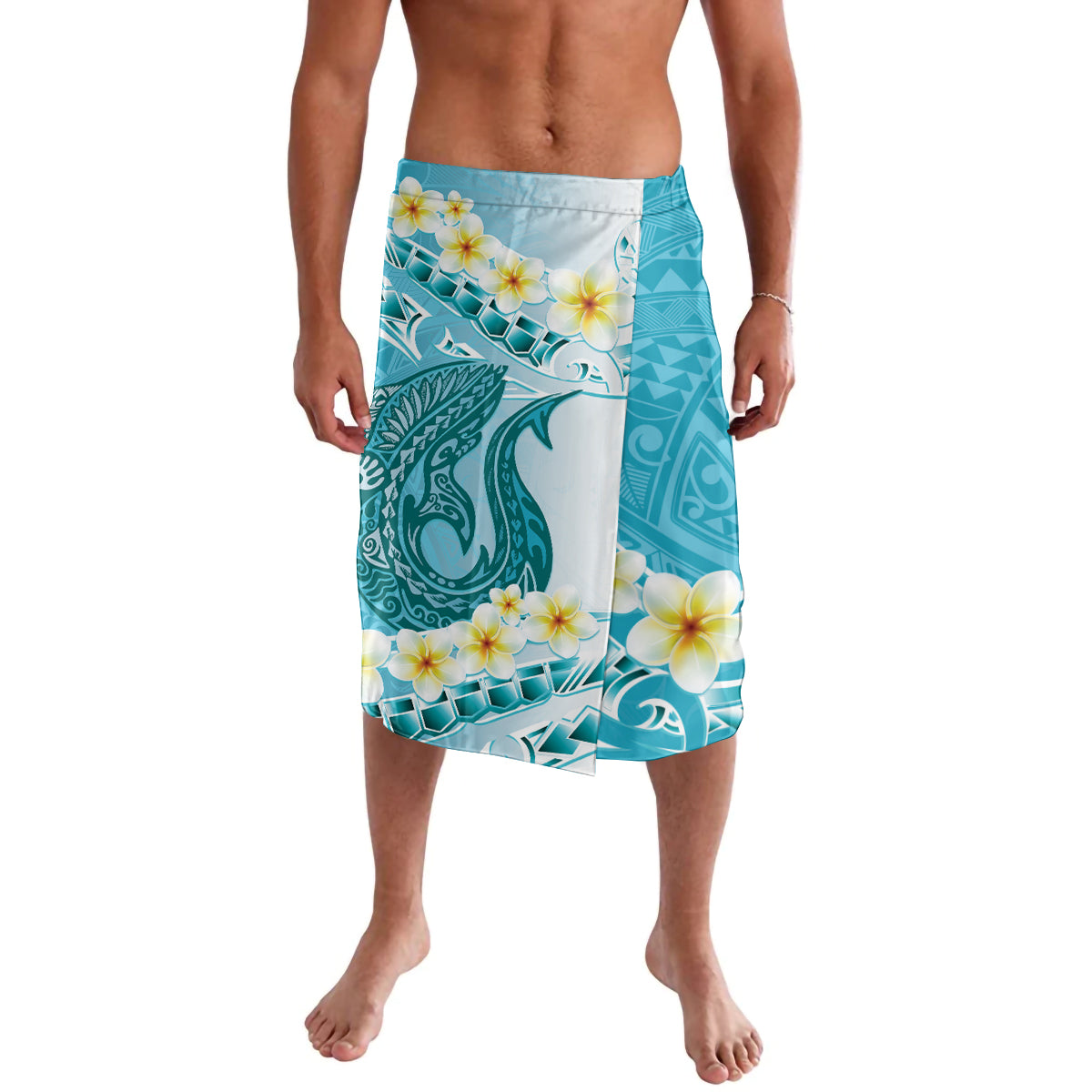Turquoise Hawaii Shark Tattoo Lavalava Frangipani With Polynesian Pastel Version LT14 Turquoise - Polynesian Pride