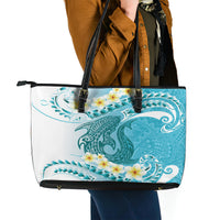 Turquoise Hawaii Shark Tattoo Leather Tote Bag Frangipani With Polynesian Pastel Version LT14 - Polynesian Pride