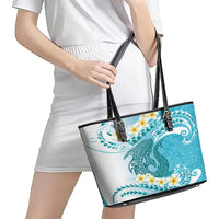 Turquoise Hawaii Shark Tattoo Leather Tote Bag Frangipani With Polynesian Pastel Version LT14 - Polynesian Pride