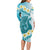 Turquoise Hawaii Shark Tattoo Long Sleeve Bodycon Dress Frangipani With Polynesian Pastel Version