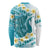 Turquoise Hawaii Shark Tattoo Long Sleeve Shirt Frangipani With Polynesian Pastel Version