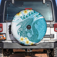 Turquoise Hawaii Shark Tattoo Spare Tire Cover Frangipani With Polynesian Pastel Version LT14 Turquoise - Polynesian Pride