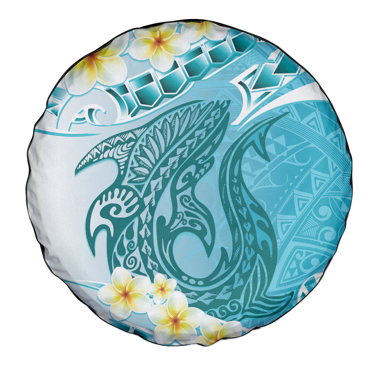 Turquoise Hawaii Shark Tattoo Spare Tire Cover Frangipani With Polynesian Pastel Version LT14 - Polynesian Pride