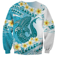 Turquoise Hawaii Shark Tattoo Sweatshirt Frangipani With Polynesian Pastel Version LT14 - Polynesian Pride