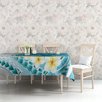 Turquoise Hawaii Shark Tattoo Tablecloth Frangipani With Polynesian Pastel Version LT14 - Polynesian Pride