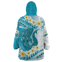 Turquoise Hawaii Shark Tattoo Wearable Blanket Hoodie Frangipani With Polynesian Pastel Version LT14 - Polynesian Pride