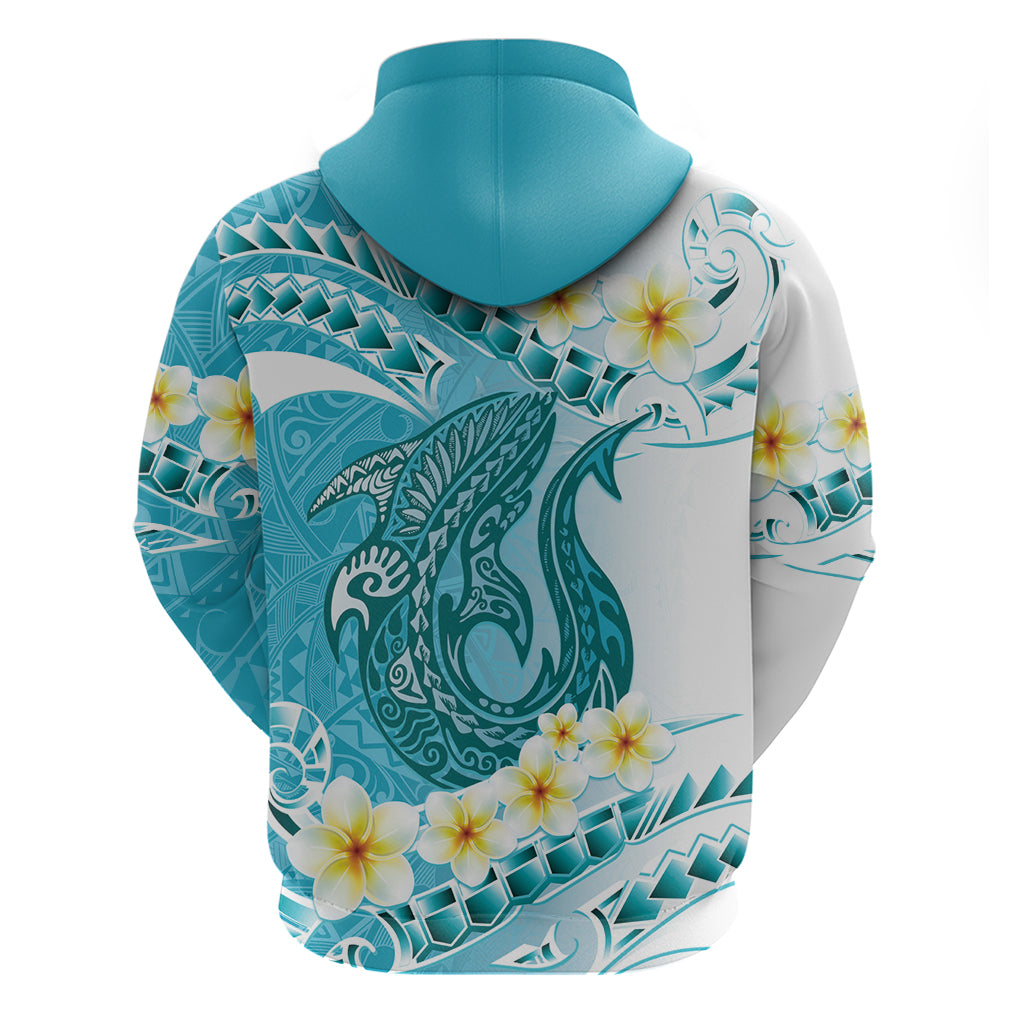 Turquoise Hawaii Shark Tattoo Zip Hoodie Frangipani With Polynesian Pastel Version