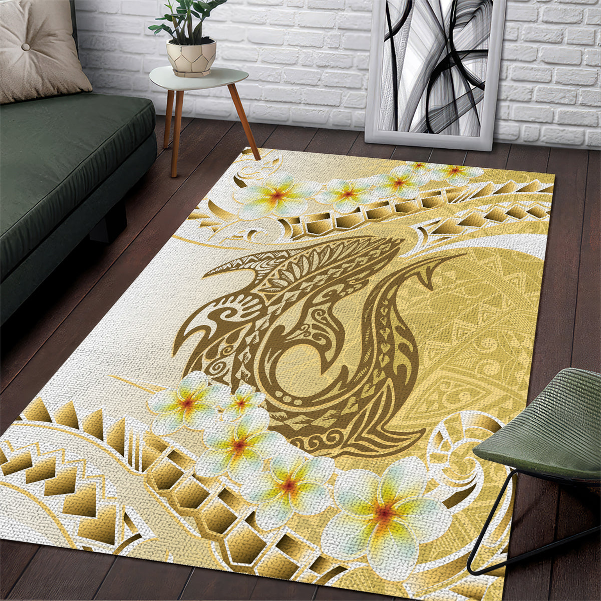 Gold Hawaii Shark Tattoo Area Rug Frangipani With Polynesian Pastel Version