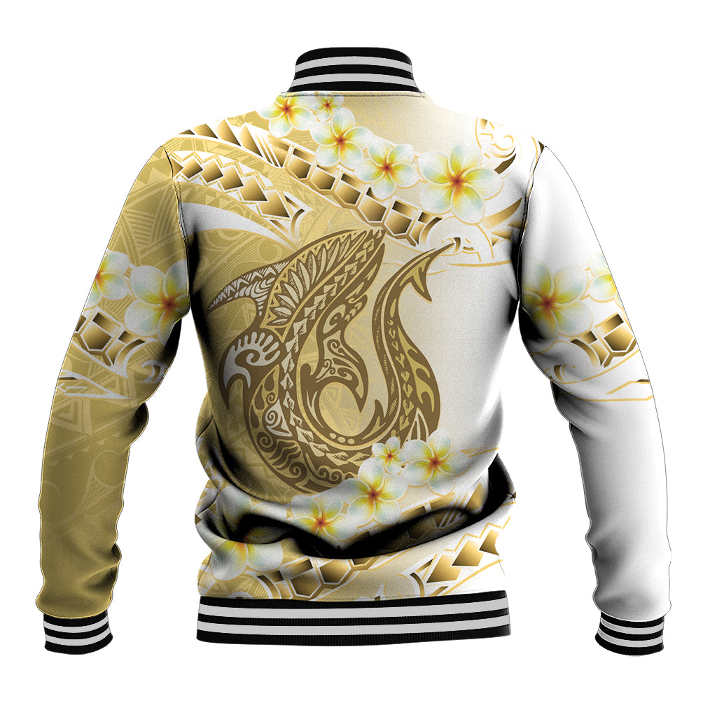 Gold Hawaii Shark Tattoo Baseball Jacket Frangipani With Polynesian Pastel Version LT14 - Polynesian Pride