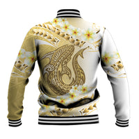 Gold Hawaii Shark Tattoo Baseball Jacket Frangipani With Polynesian Pastel Version LT14 - Polynesian Pride