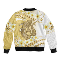 Gold Hawaii Shark Tattoo Bomber Jacket Frangipani With Polynesian Pastel Version LT14 - Polynesian Pride