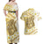 Gold Hawaii Shark Tattoo Couples Matching Off Shoulder Maxi Dress and Hawaiian Shirt Frangipani With Polynesian Pastel Version