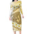 Gold Hawaii Shark Tattoo Family Matching Long Sleeve Bodycon Dress and Hawaiian Shirt Frangipani With Polynesian Pastel Version