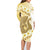 Gold Hawaii Shark Tattoo Family Matching Long Sleeve Bodycon Dress and Hawaiian Shirt Frangipani With Polynesian Pastel Version