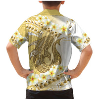 Gold Hawaii Shark Tattoo Family Matching Mermaid Dress and Hawaiian Shirt Frangipani With Polynesian Pastel Version