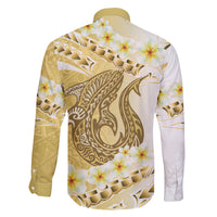 Gold Hawaii Shark Tattoo Family Matching Mermaid Dress and Hawaiian Shirt Frangipani With Polynesian Pastel Version