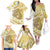 Gold Hawaii Shark Tattoo Family Matching Off The Shoulder Long Sleeve Dress and Hawaiian Shirt Frangipani With Polynesian Pastel Version