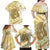 Gold Hawaii Shark Tattoo Family Matching Off Shoulder Maxi Dress and Hawaiian Shirt Frangipani With Polynesian Pastel Version