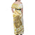 Gold Hawaii Shark Tattoo Family Matching Off Shoulder Maxi Dress and Hawaiian Shirt Frangipani With Polynesian Pastel Version