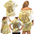 Gold Hawaii Shark Tattoo Family Matching Off Shoulder Short Dress and Hawaiian Shirt Frangipani With Polynesian Pastel Version