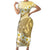 Gold Hawaii Shark Tattoo Family Matching Short Sleeve Bodycon Dress and Hawaiian Shirt Frangipani With Polynesian Pastel Version