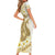 Gold Hawaii Shark Tattoo Family Matching Short Sleeve Bodycon Dress and Hawaiian Shirt Frangipani With Polynesian Pastel Version