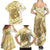 Gold Hawaii Shark Tattoo Family Matching Summer Maxi Dress and Hawaiian Shirt Frangipani With Polynesian Pastel Version