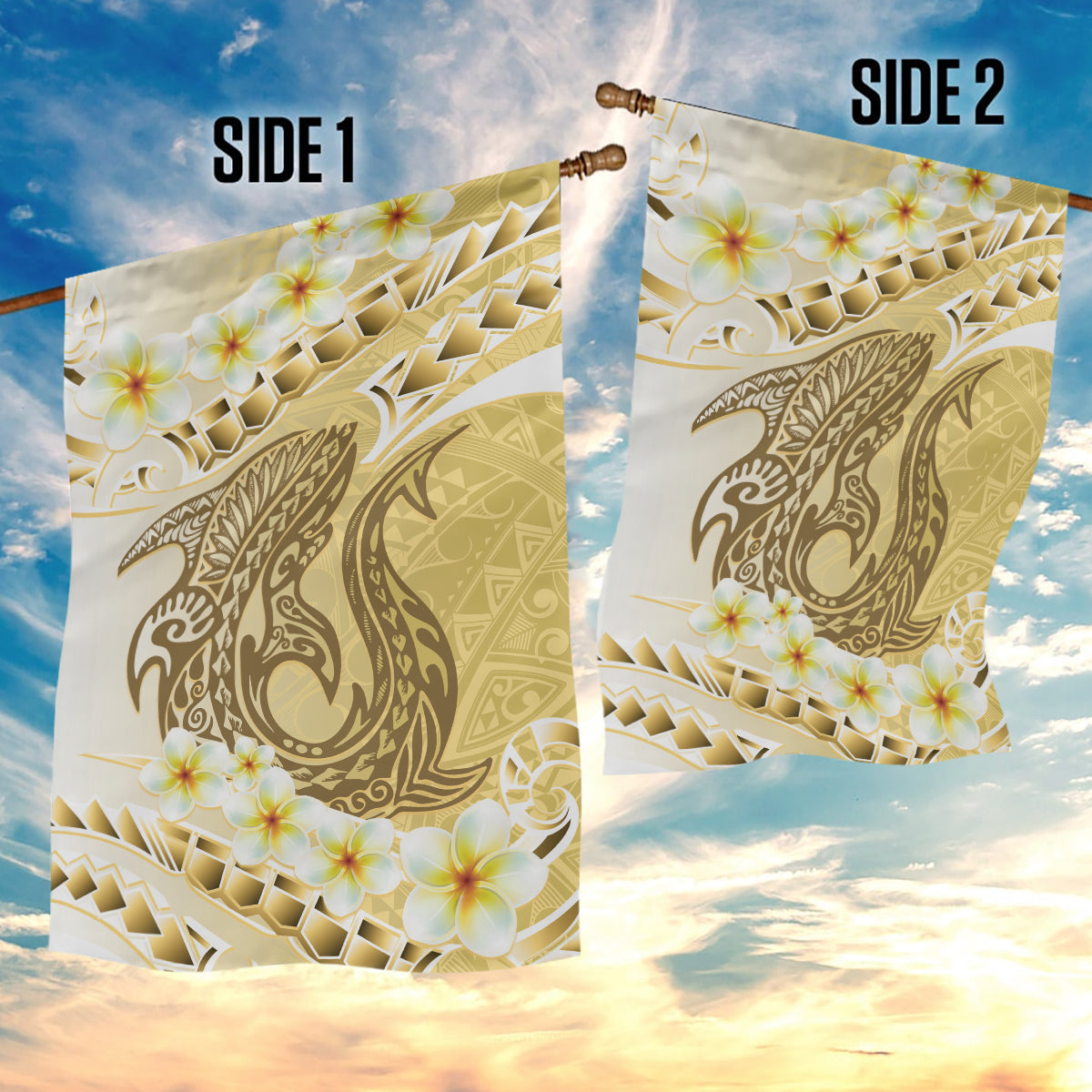Gold Hawaii Shark Tattoo Garden Flag Frangipani With Polynesian Pastel Version LT14 - Polynesian Pride