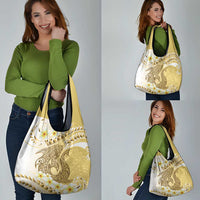 Gold Hawaii Shark Tattoo Grocery Bag Frangipani With Polynesian Pastel Version LT14 - Polynesian Pride