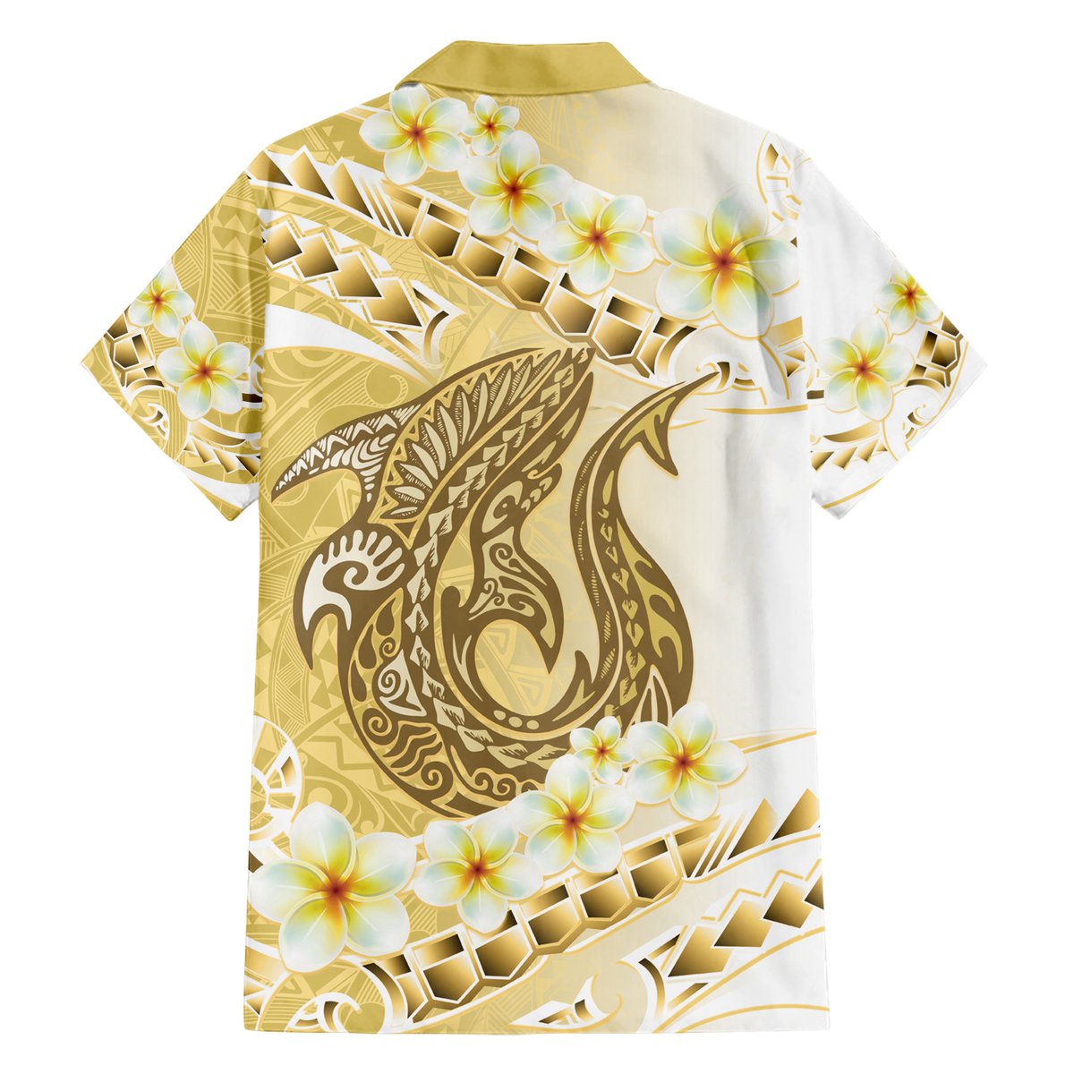 Gold Hawaii Shark Tattoo Hawaiian Shirt Frangipani With Polynesian Pastel Version LT14 - Polynesian Pride