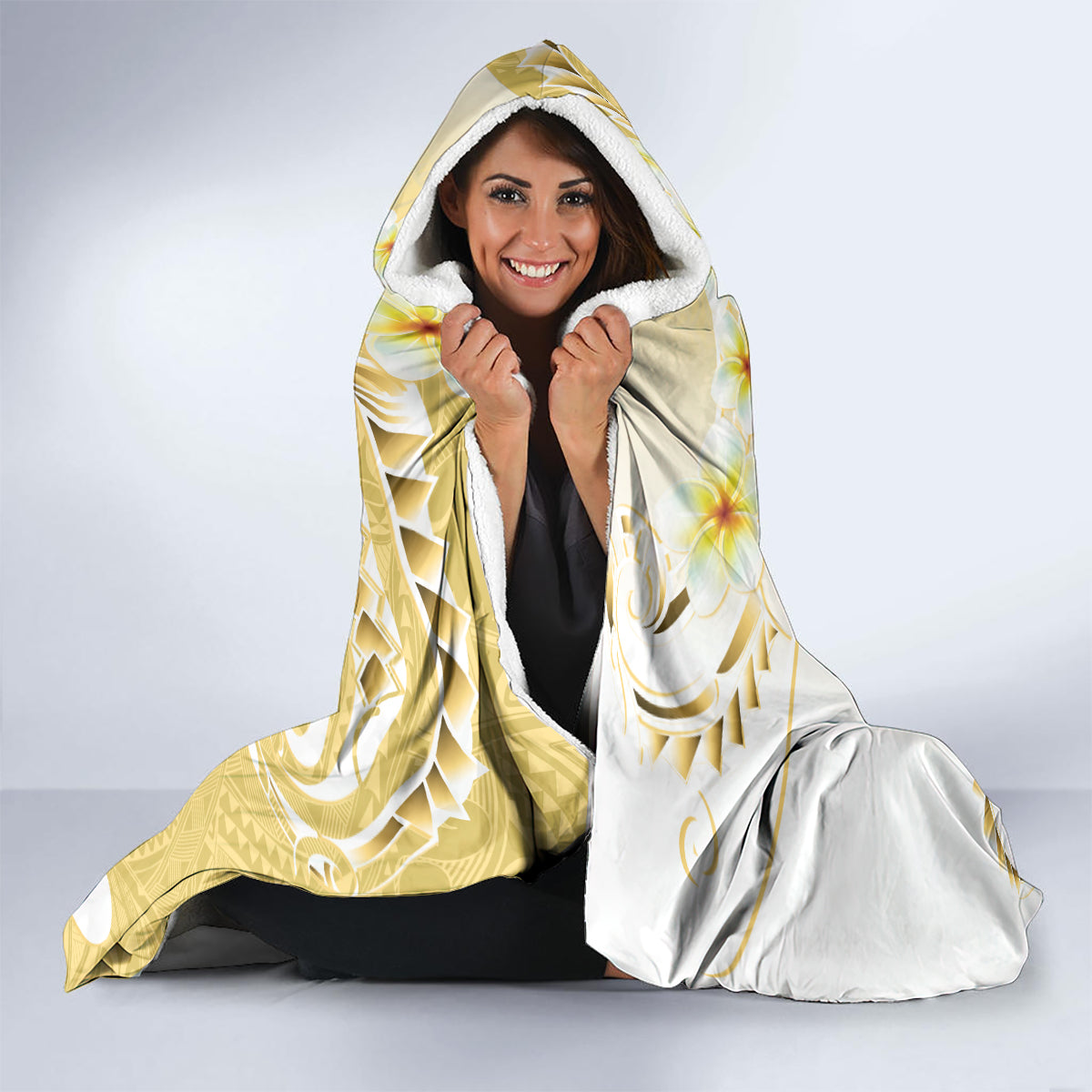 Gold Hawaii Shark Tattoo Hooded Blanket Frangipani With Polynesian Pastel Version