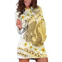 Gold Hawaii Shark Tattoo Hoodie Dress Frangipani With Polynesian Pastel Version LT14 Gold - Polynesian Pride